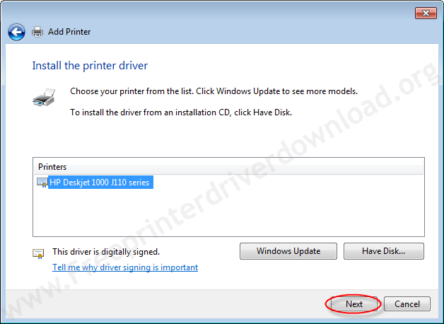 Printer Installation Manually 12 select driver and click on next