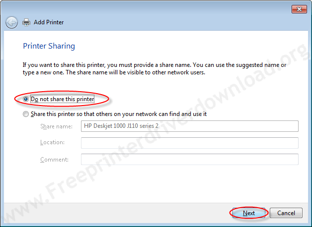 Printer Installation Manually 15 Choose the if you want to share printer to another pc