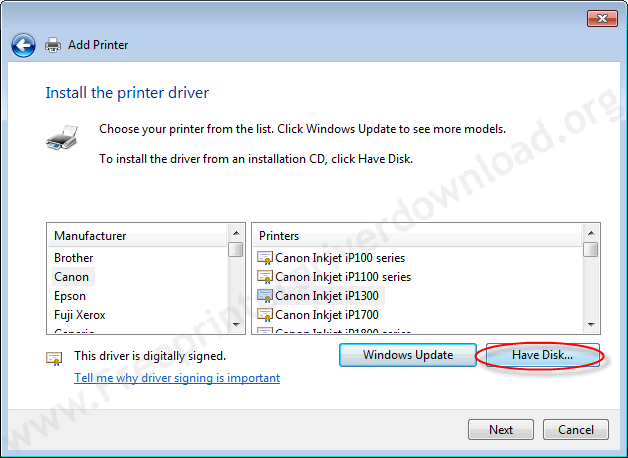 Printer Installation Manually 7 Click on HaveDisk