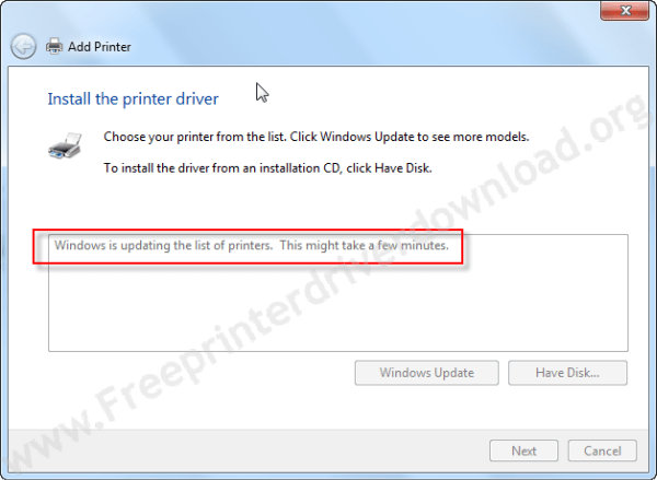 printer driver install through Windows update step6