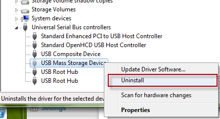 Uninstall USB devices