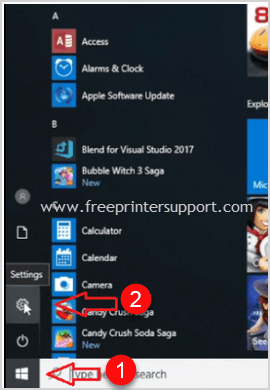 click on settings in windows 10