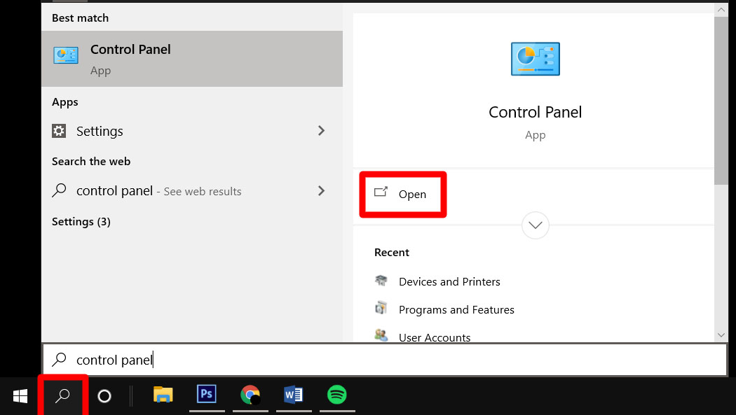 search control panel