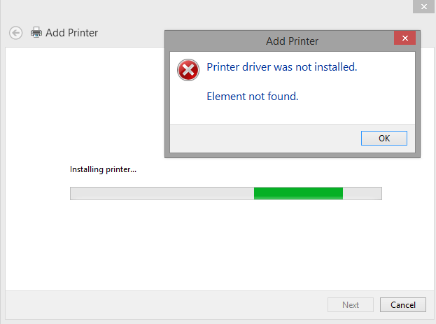 How to Fix Printer driver was not installed. Element not found