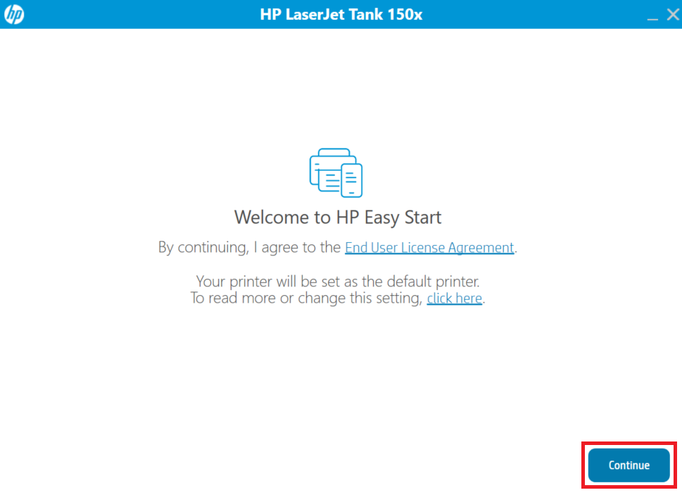 Accept the HP LaserJet Tank 1502w license agreement