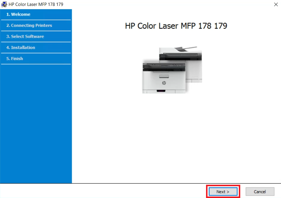 Begin HP Laser 179fnw software installation