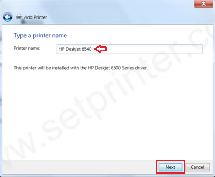 Set up HP Deskjet 6540 printer name