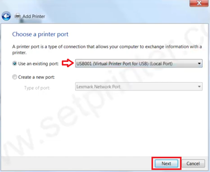 Choose the USB port