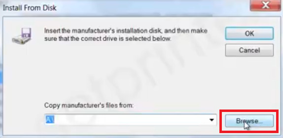 browse the inf driver file from computer