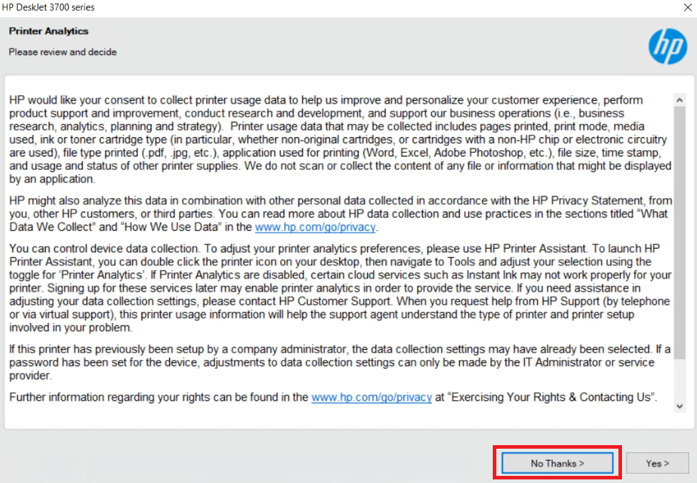 Consent to send analytics data to manufacturer