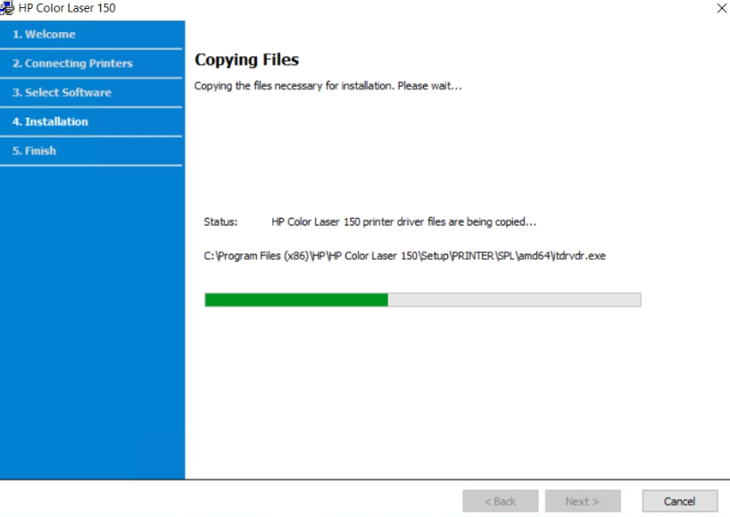 Copying HP Laser 150nw driver files