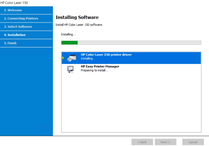Eventually install the HP Laser 150nw drivers