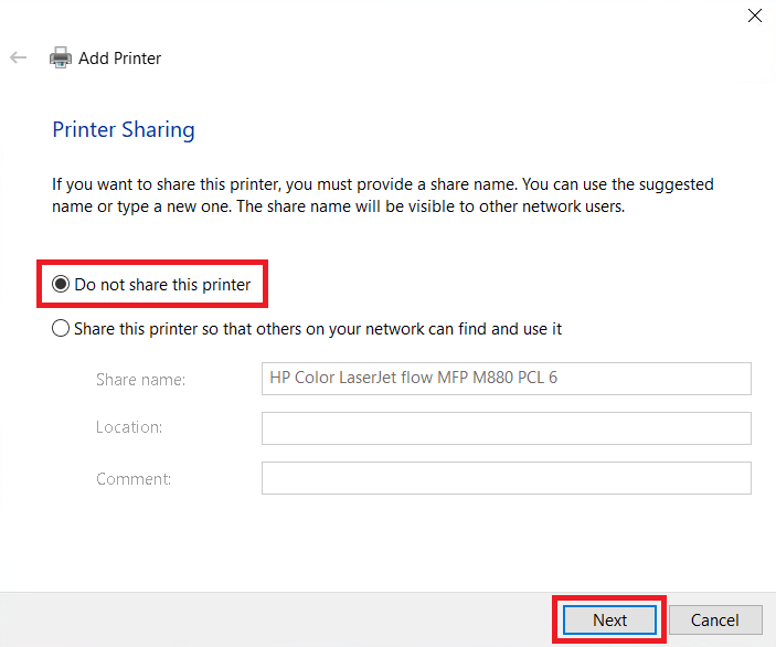 do not share your HP printer