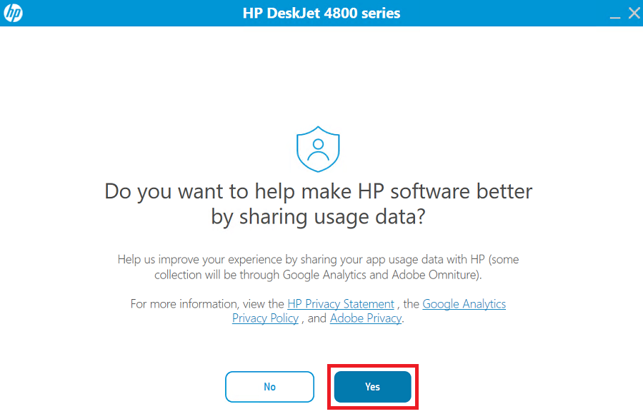 accept sharing data with the HP website