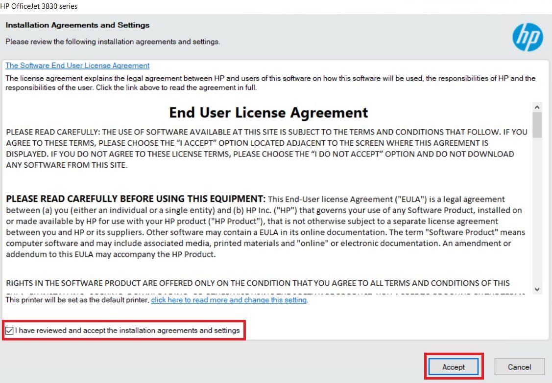 accept agreements and settings
