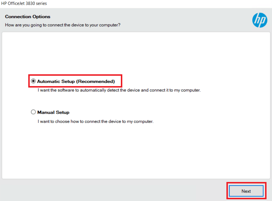 select automatic setup option