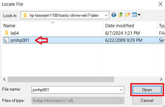 select inf file open
