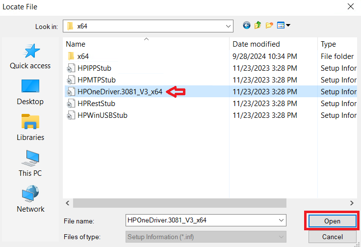 select the right INF file