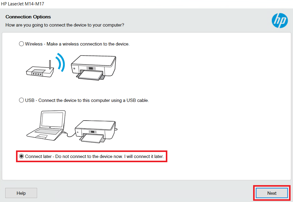 select connect later option