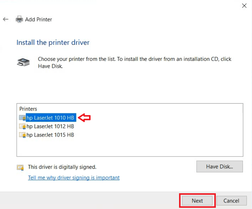 select HP LaserJet 1010 HB printer