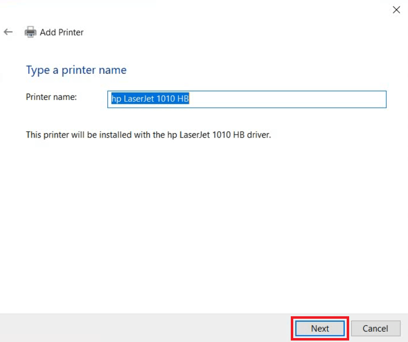 confirm the printer name