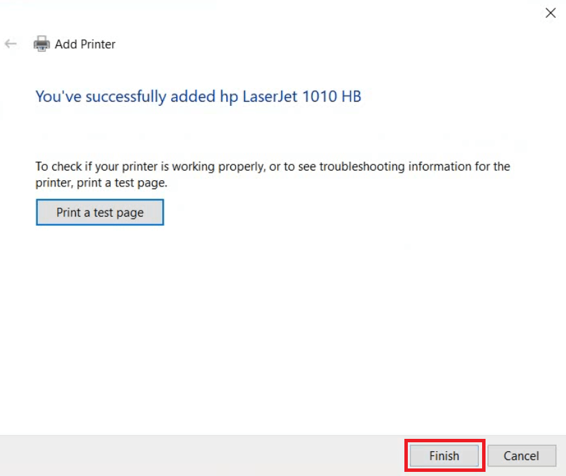 click finish to close