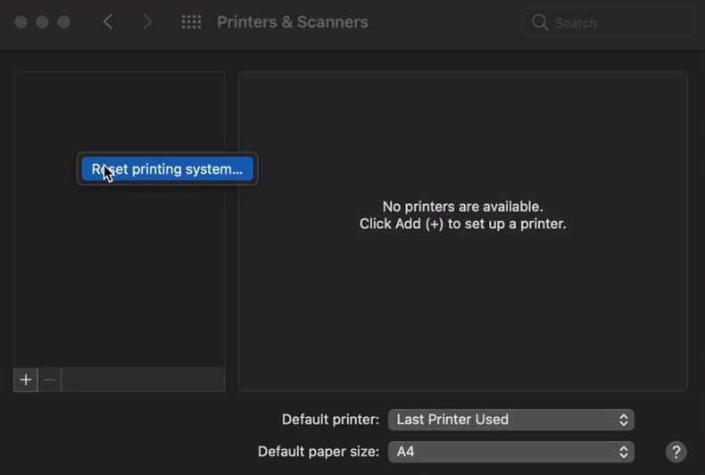 reset printing system