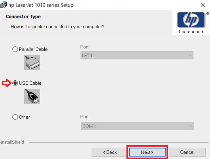 select USB cable option