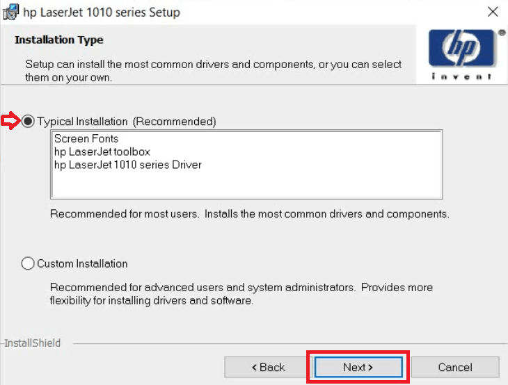 select typical installation type