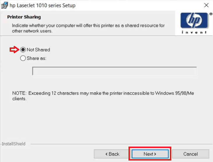 select not shared option