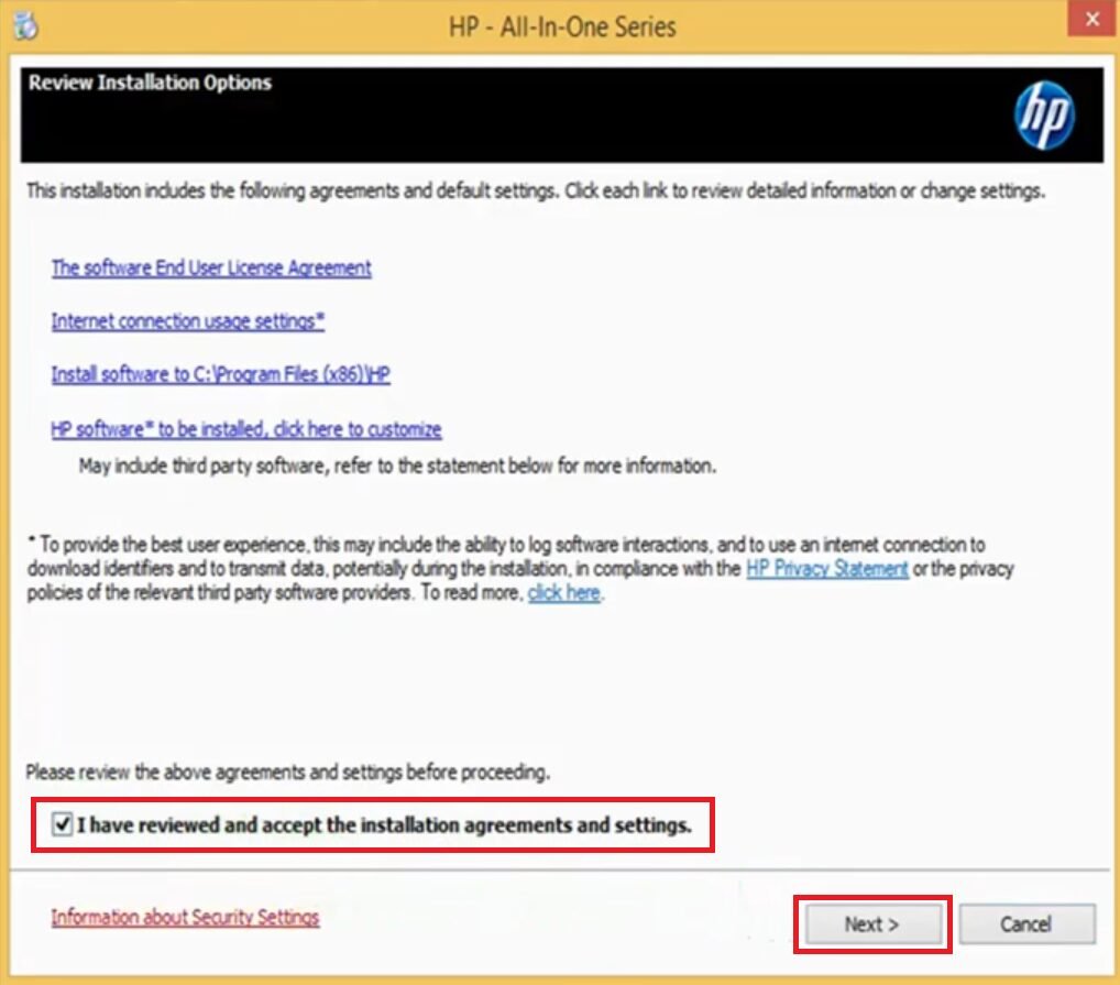 accept the installation agreements