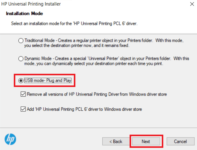 select USB installation mode