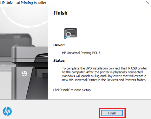 click finish to complete
