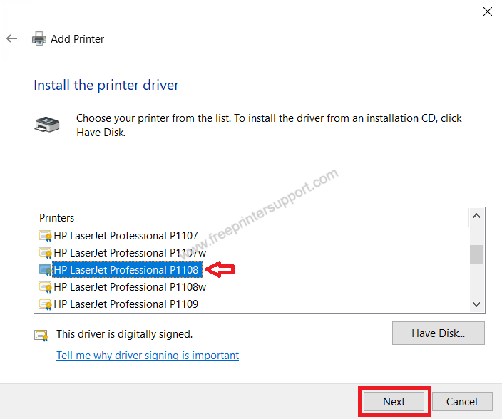 select HP LaserJet Professional P1108 printer