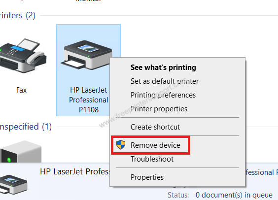 select remove device option