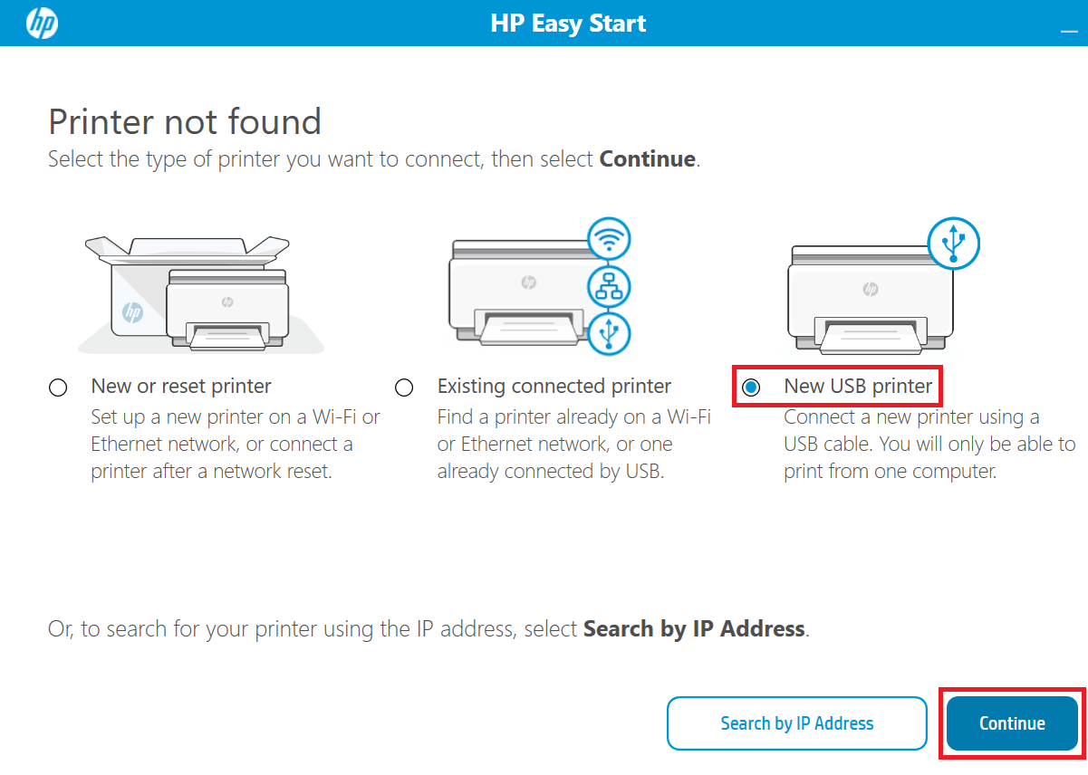 select new USB printer option