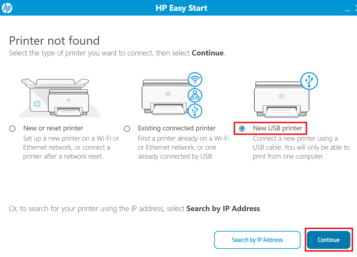 select new USB printer option