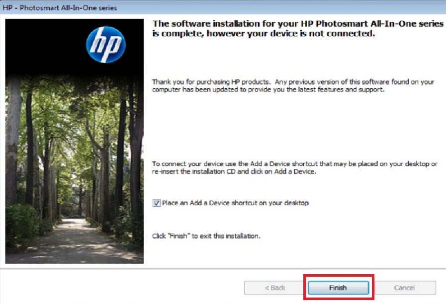 click finish to close