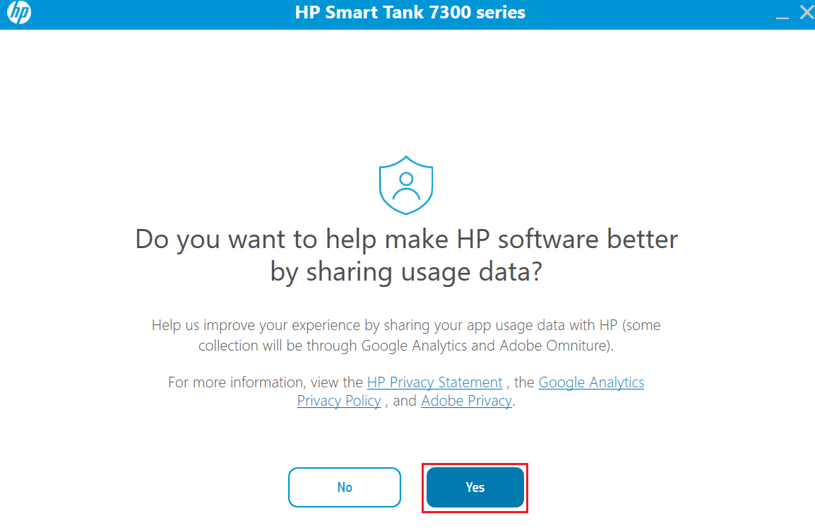 click on yes to accept sharing data