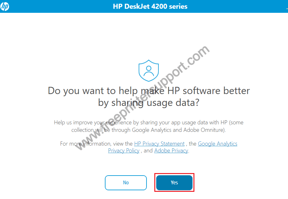 click Yes to share printer data